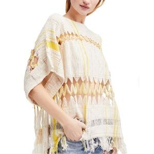 Free People Sundream Open Weave Slouchy Poncho Unlined Sweater Cream Small